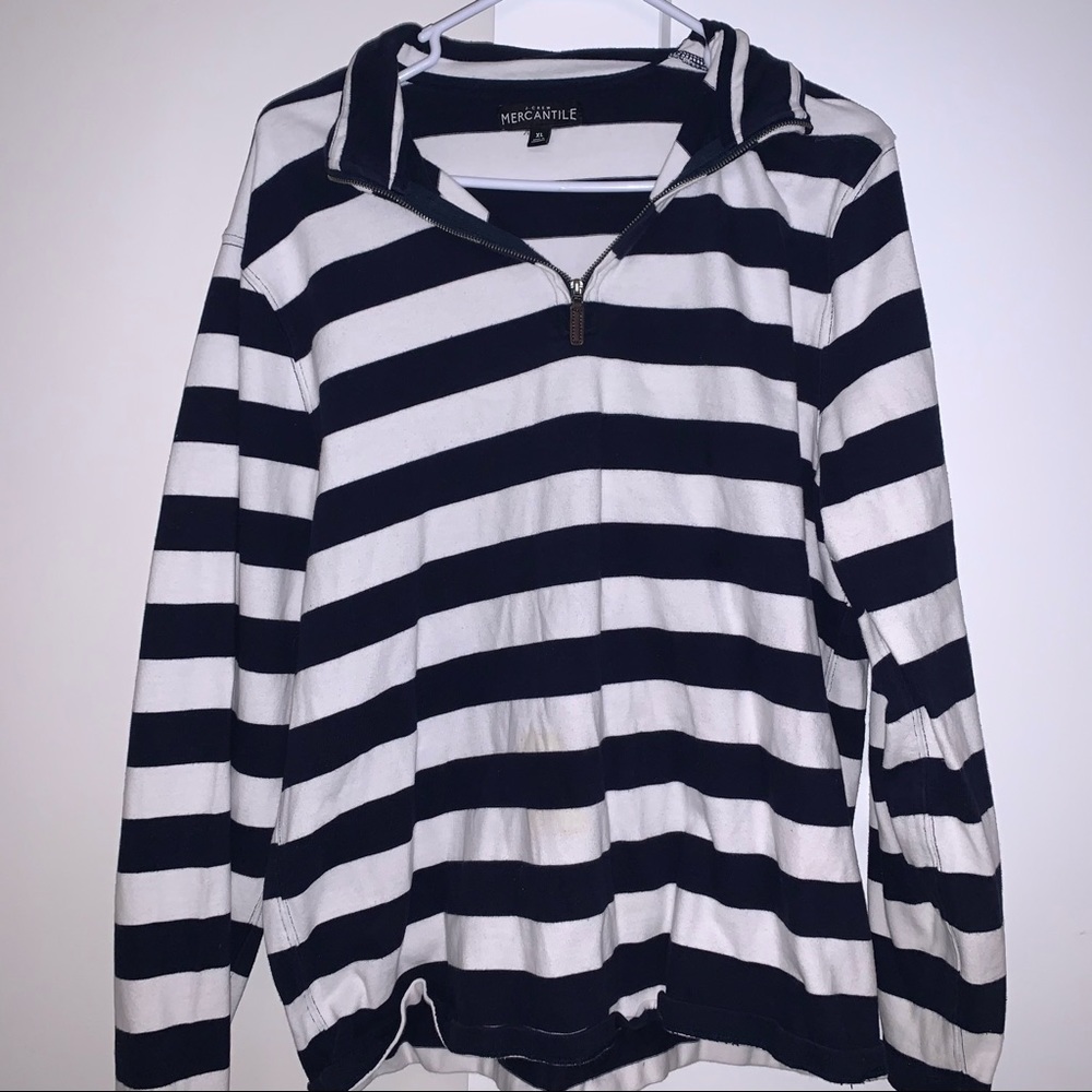 J. Crew Navy & White Striped 1/4 Zip Sweatshirt